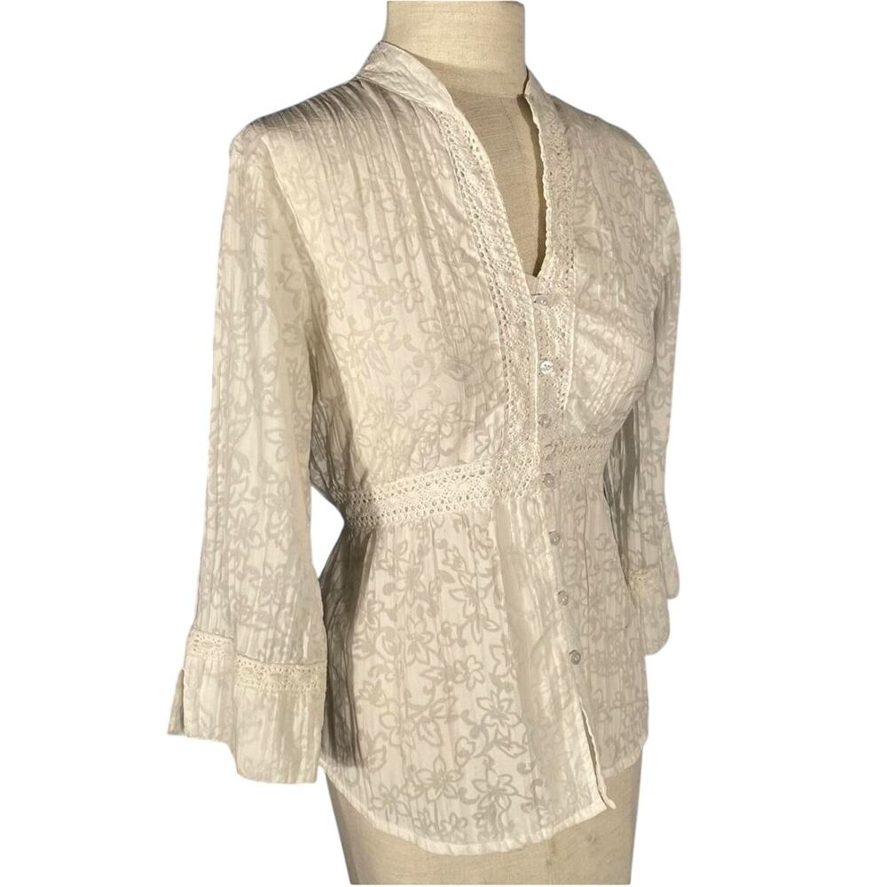 ALC Vintage Y2K White Embroidered Blouse M Fairy Classic Neutral Boho Cottage